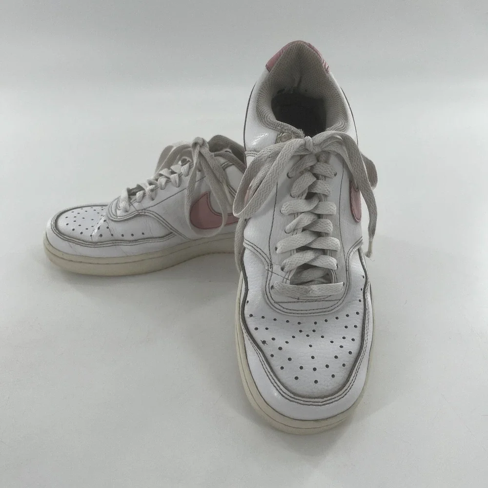Nike Womens Court Vision Low 8 Leather Casual Shoe White Pink Swoosh‎ Sneaker